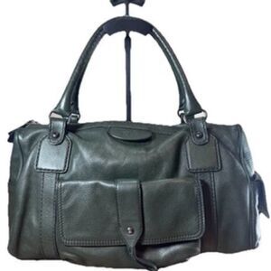 TOD’S Dark Green Pebbled Leather Bensenville Large Top Handle Tote Bag Auth
